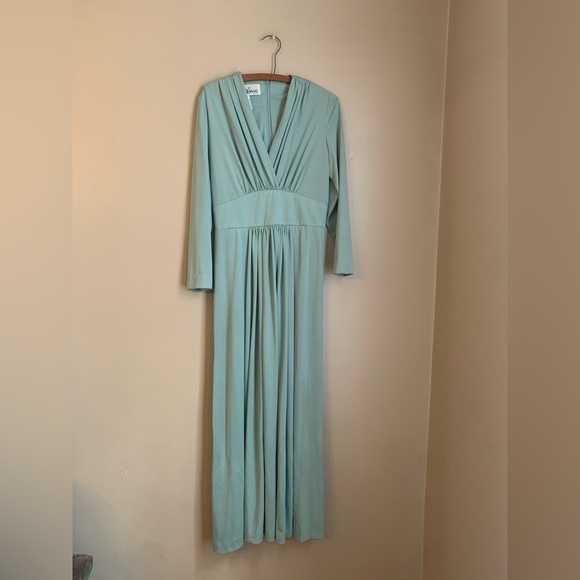 Vintage 1970's Fred Rothschild Maxi Dress Green Fall Winter Wedding Empire Waist - Picture 1 of 11